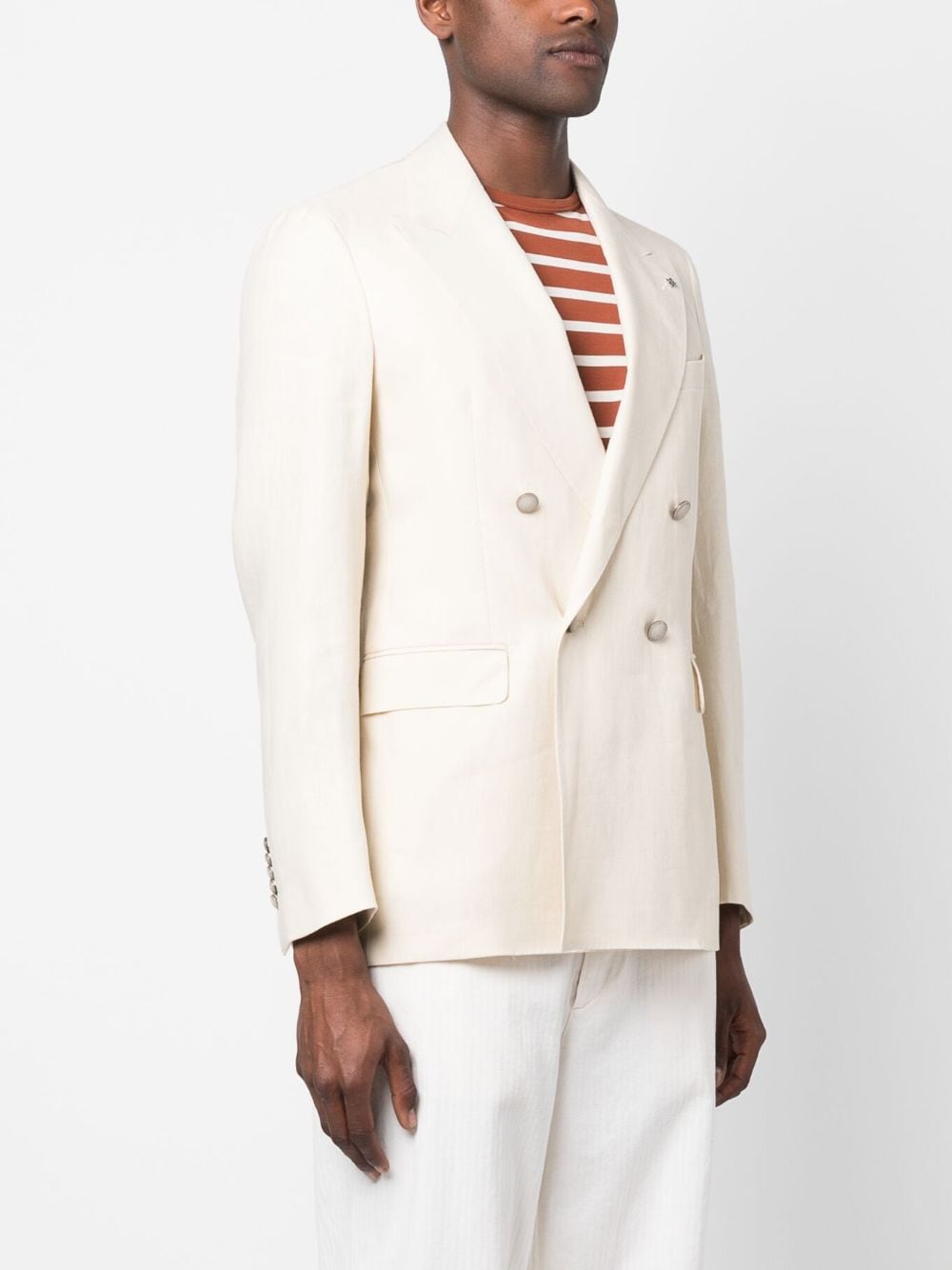 Shop Tagliatore Double-breasted Linen Blazer In Neutrals