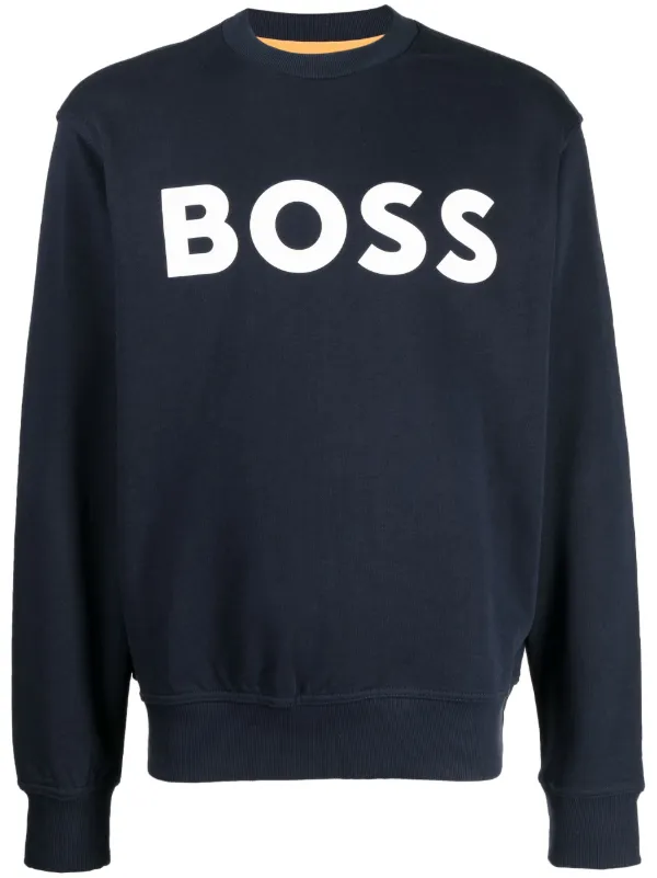 BOSS logo-print crew-neck Sweatshirt Blue FARFETCH PH