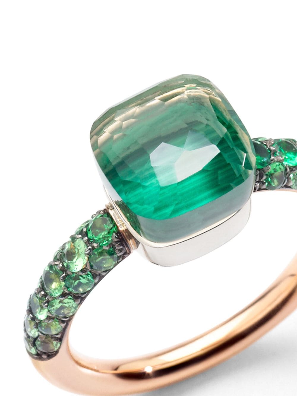 Shop Pomellato 18kt Rose And White Gold Nudo Petit Gemstone Ring In Green