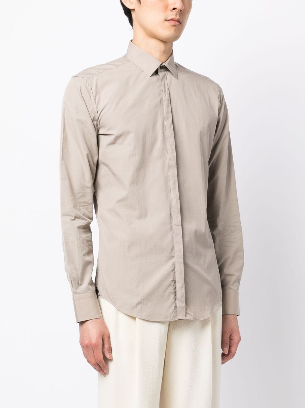 Shop Lanvin Spread-collar Cotton Shirt In Neutrals