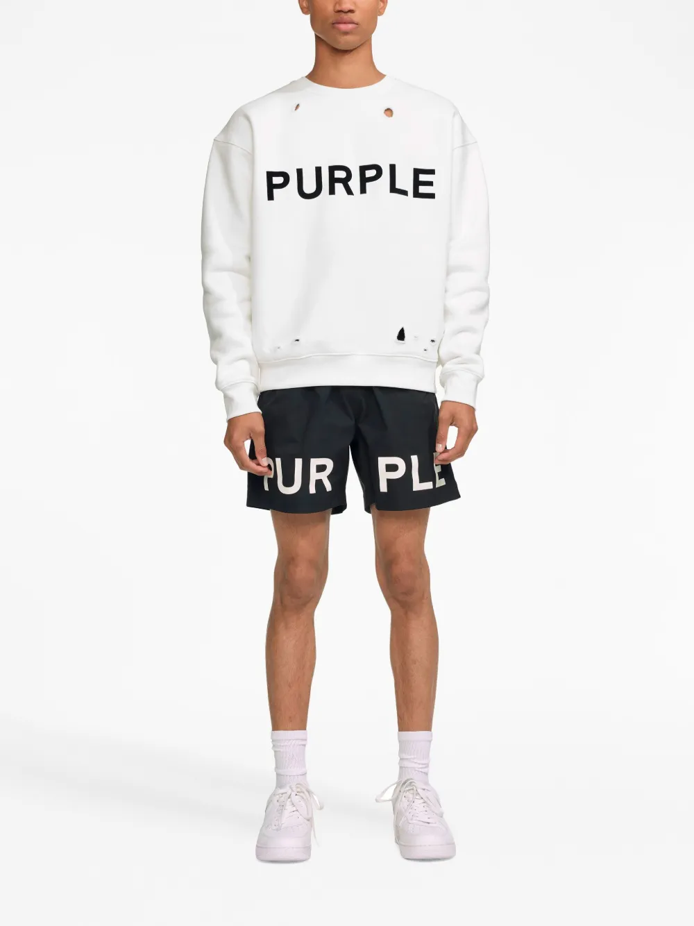 purplebrand Purple Brand Sweater met logoprint - Wit