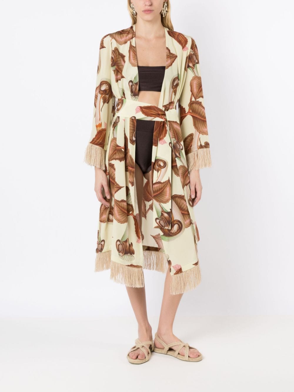 Shop Adriana Degreas Leaf-print Robe Beach Dress In Neutrals