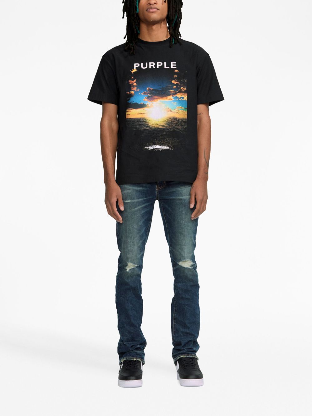 Purple Brand T-shirt met print - Zwart