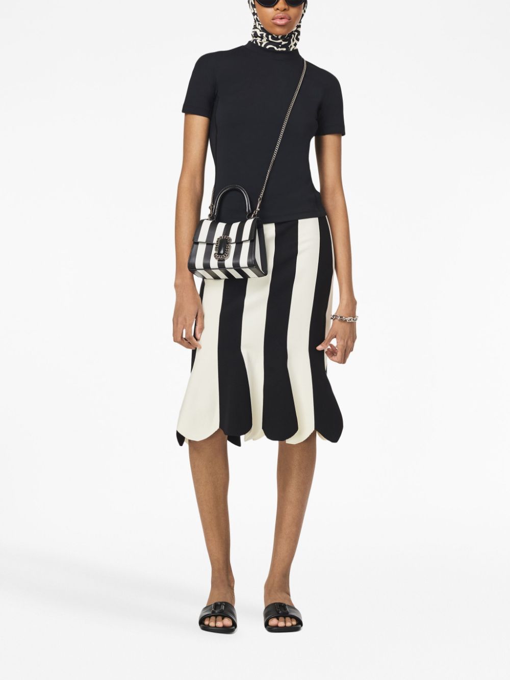 Shop Marc Jacobs The Striped St. Marc Top-handle Bag In Black