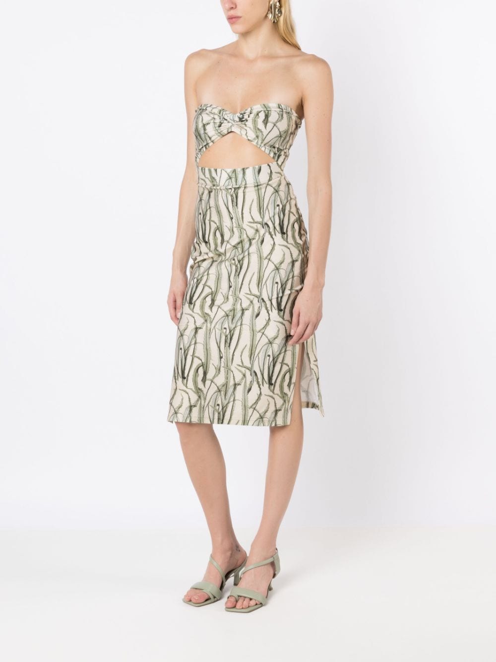 Shop Adriana Degreas Botanical-print Ruched Beach Dress In Green
