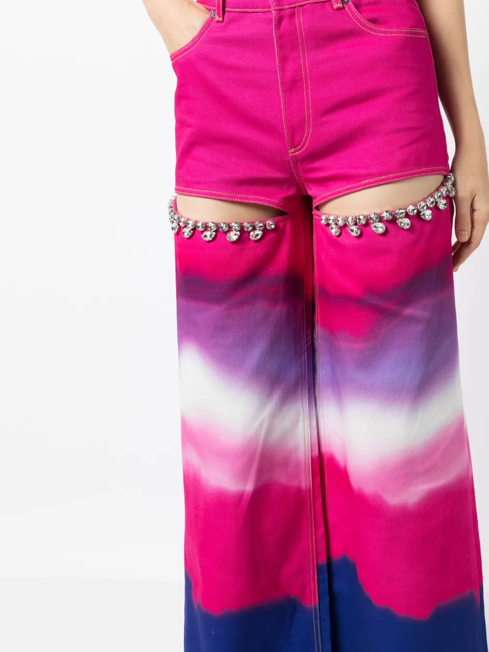 Area Crystalembellished Slit Ombre Rigid Highrise Wideleg Jeans In