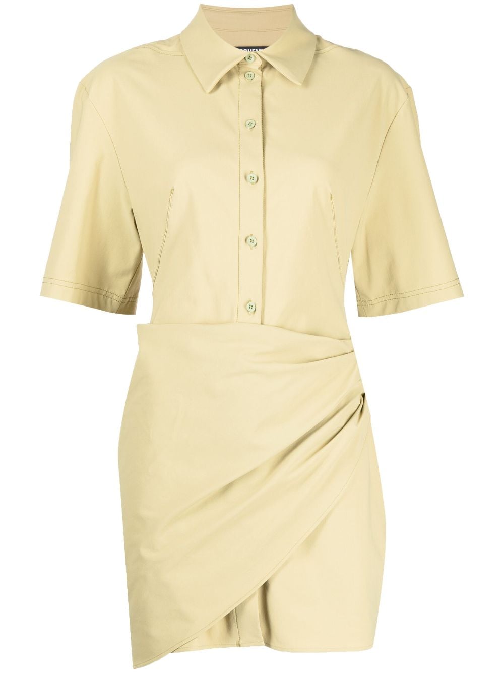 Jacquemus Gathered-detail Shirt Dress In Kaki | ModeSens