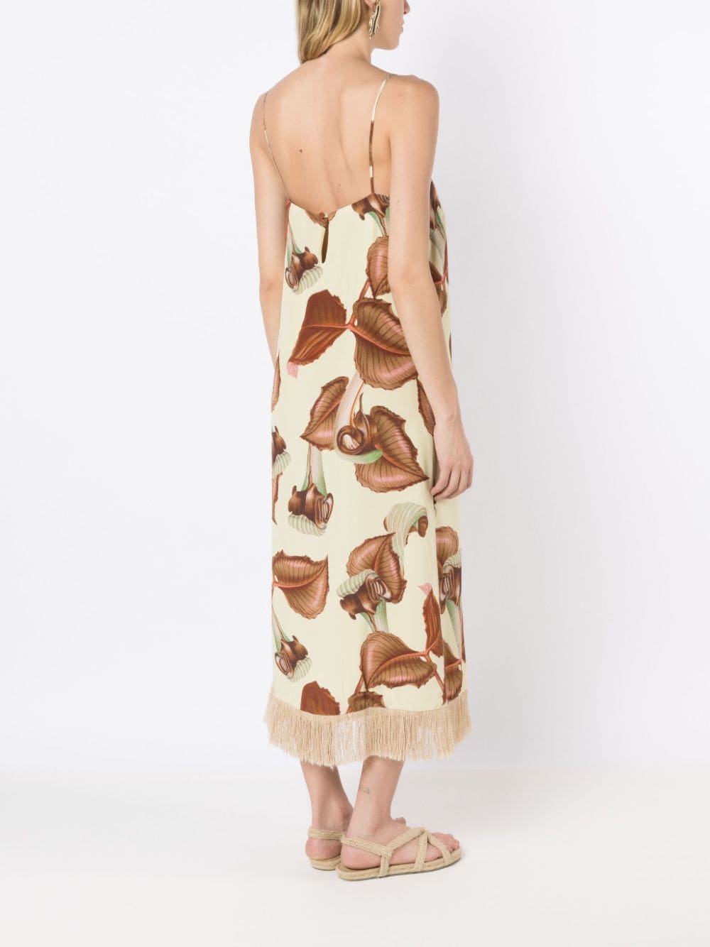 Shop Adriana Degreas Leaf-print Silk Dress In Yellow