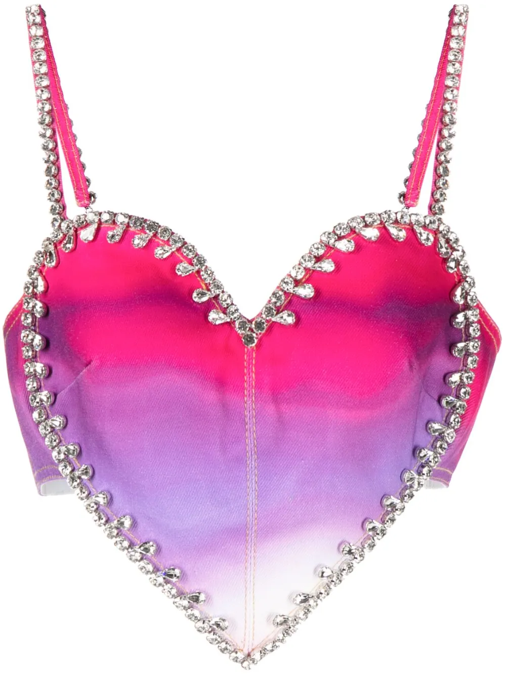 Area Crystal-trim Ombre Denim Heart Crop Top In Purple