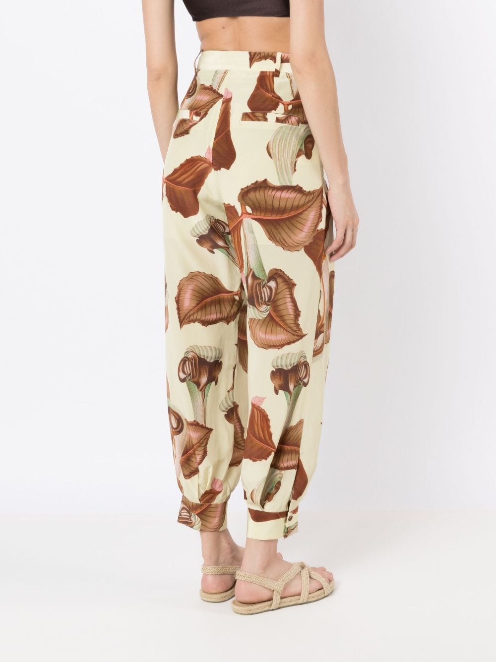 Shop Adriana Degreas Leaf-print Silk Slim Trousers In Green