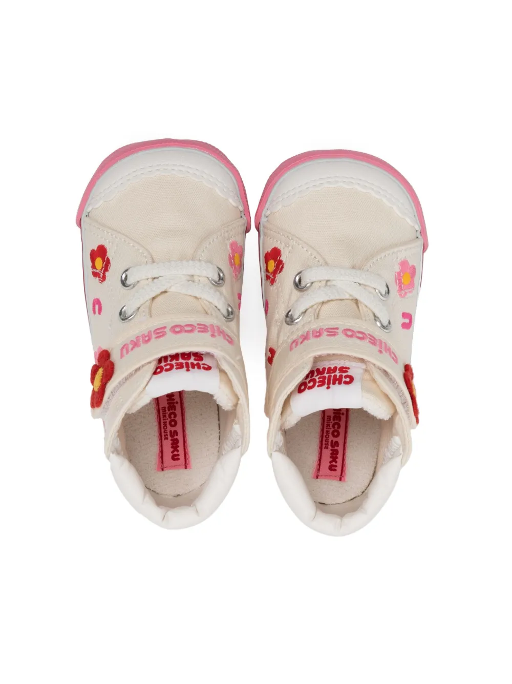 Miki House floral-embroidery touch-strap Sneakers | Neutrals