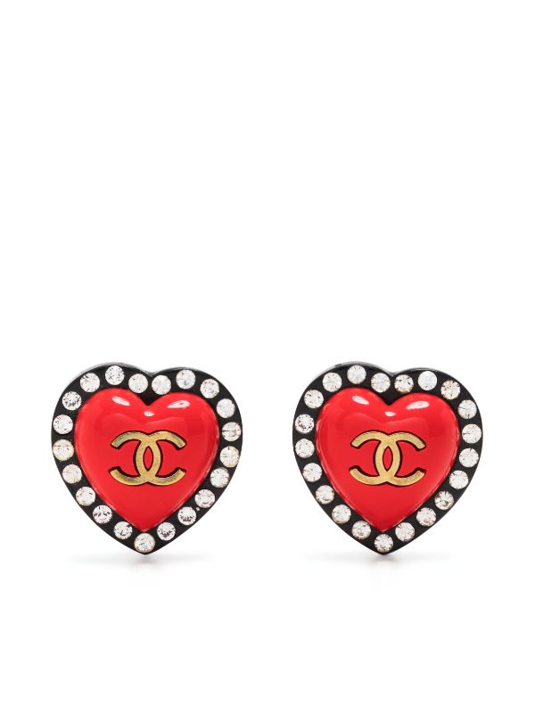 1995 rhinestone-embellished heart clip-on earrings