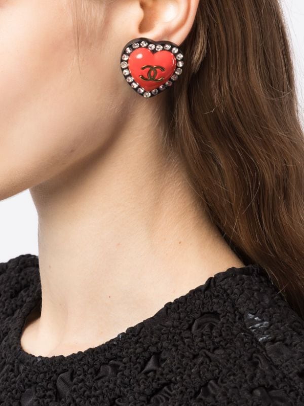 Auth Vintage Chanel stud earrings CC logo double C rhinestone pink dan