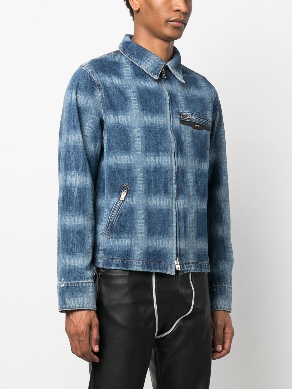 Amiri Denim Plaid Workman Jacket In Blue | ModeSens