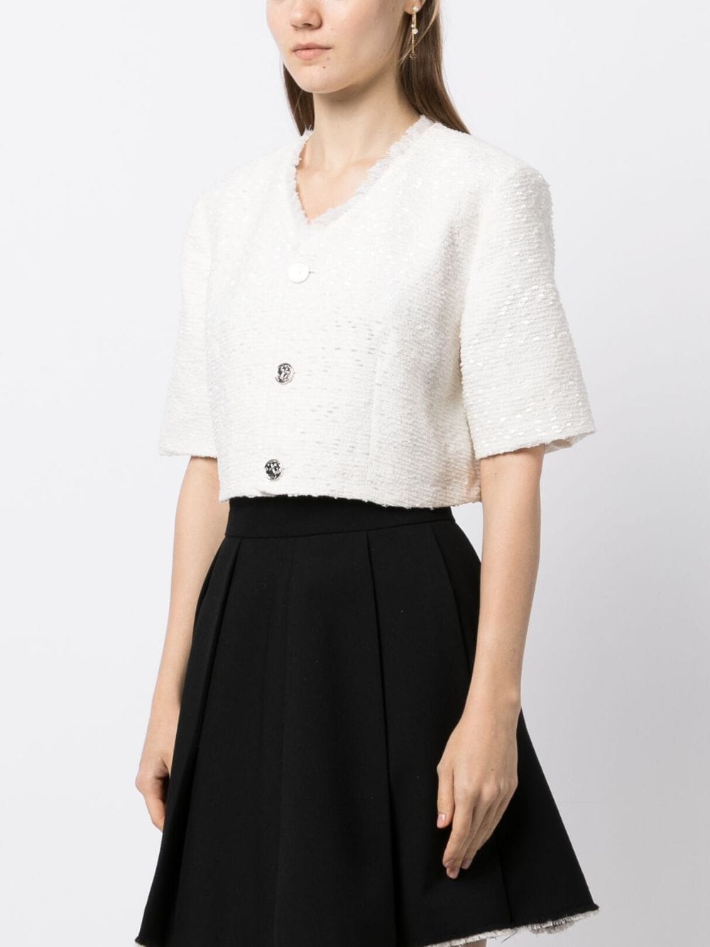 Shop B+ab Short-sleeve Tweed Shirt In White