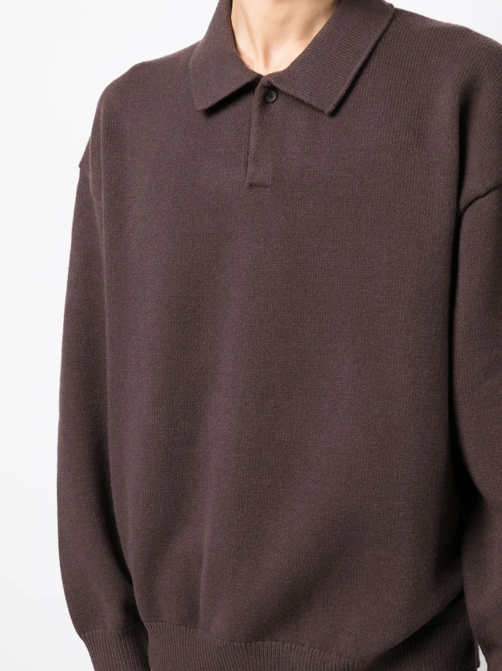 Shop Essentials Long-sleeve Polo Top In Brown