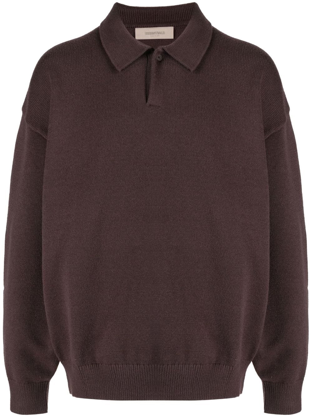 Essentials Long-sleeve Polo Top In Brown