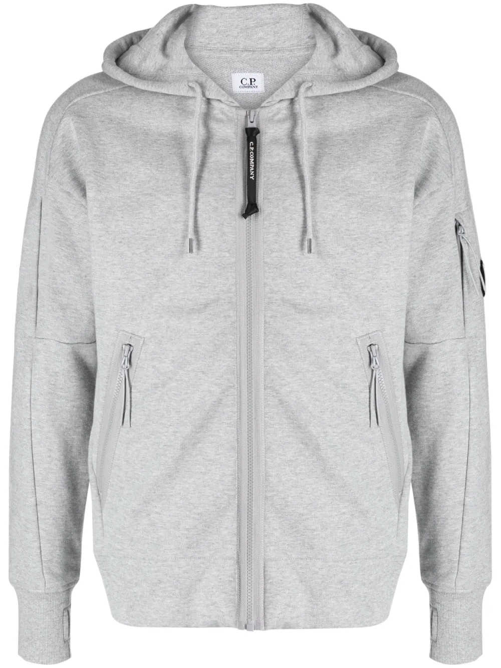 Shop C.p. Company Logo-patch Zip-up Hoodie In Grau