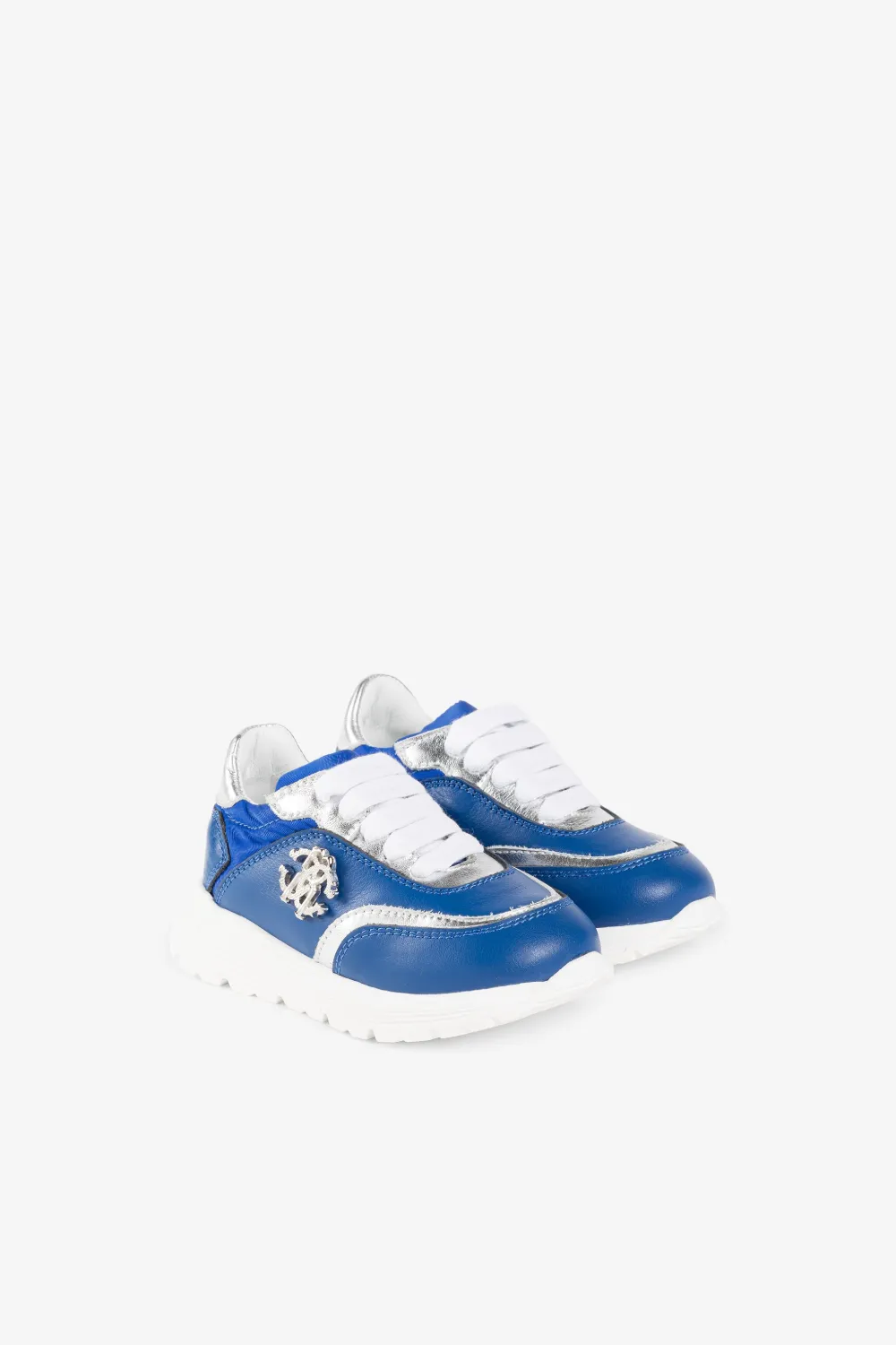 Roberto Cavalli Logo-plaque Leather Low-top Sneakers In Blue
