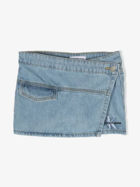 Calvin Klein Kids 로고 자수 데님 반바지