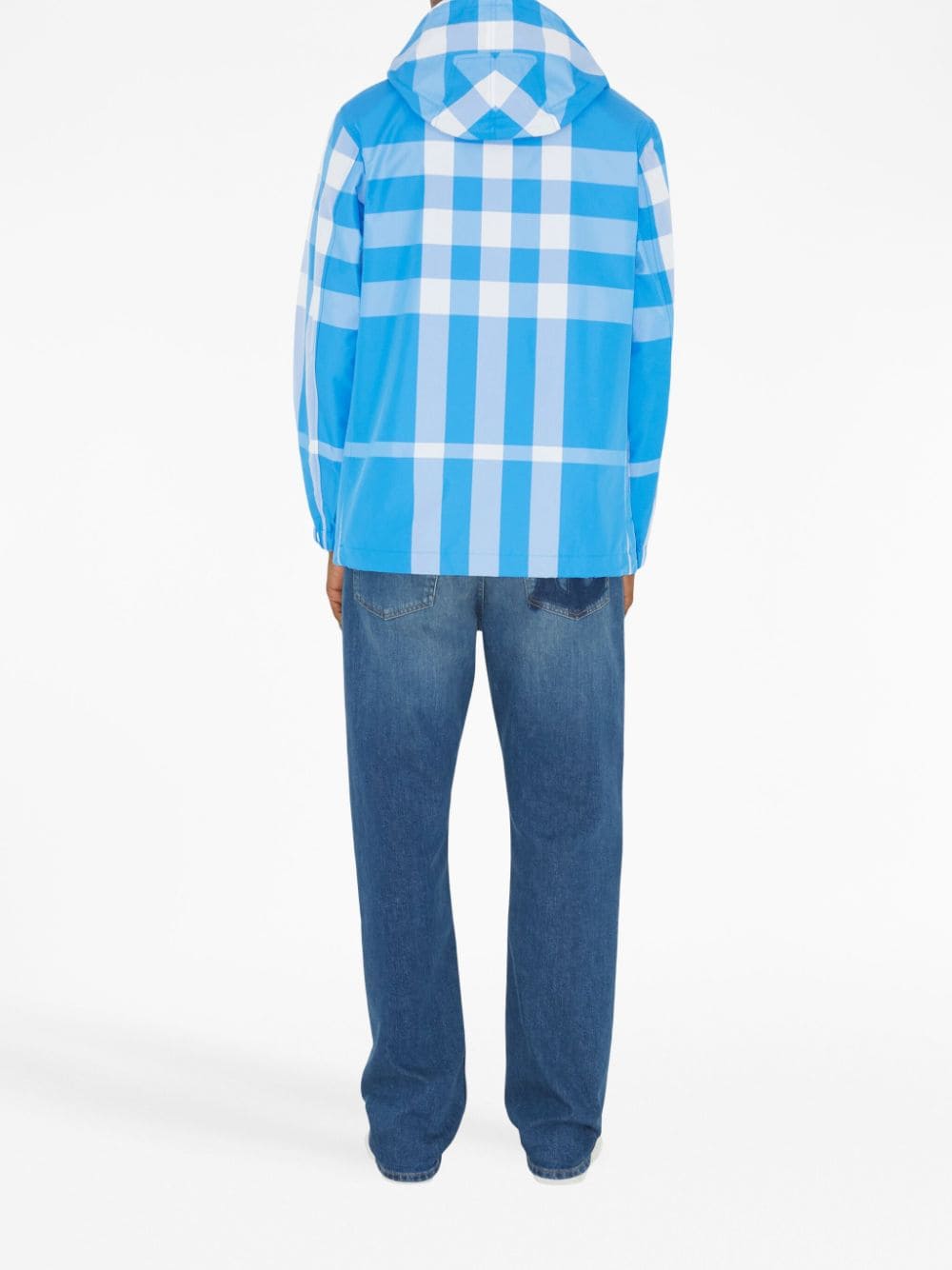 Shop Burberry Checked Hooded Jacket In Blue