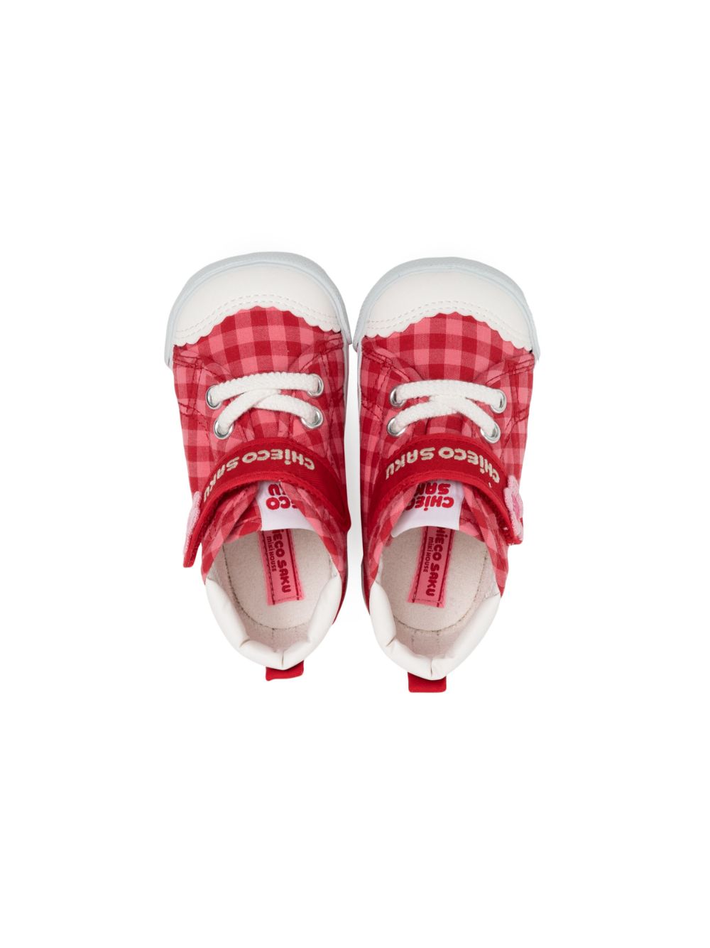 Shop Miki House Checked Touch-strap Sneakers In Red