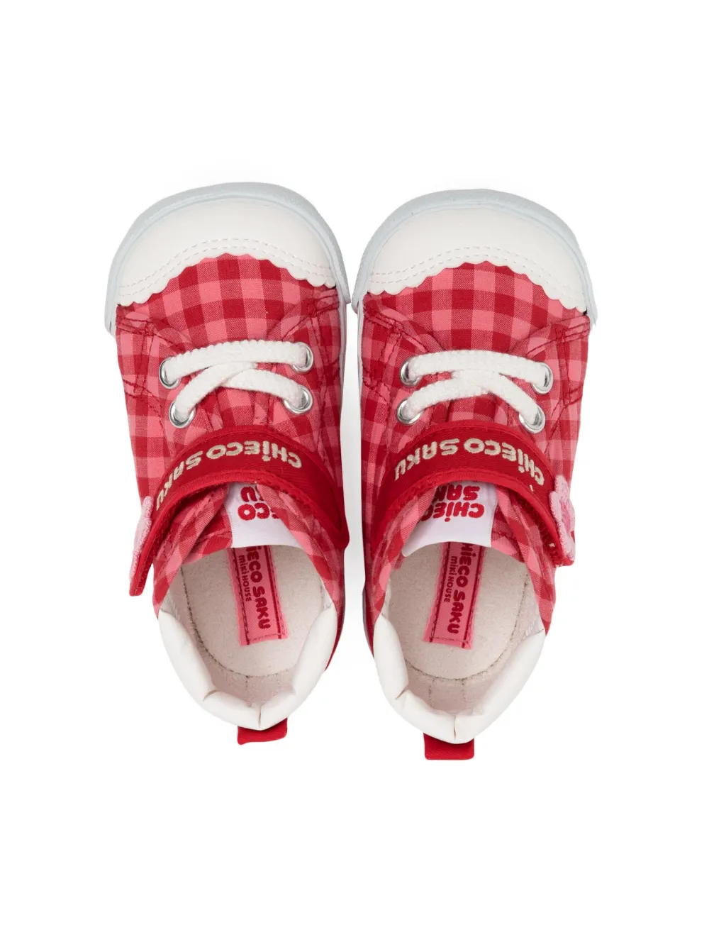  Miki House Checked Touch-strap Sneakers - Red 