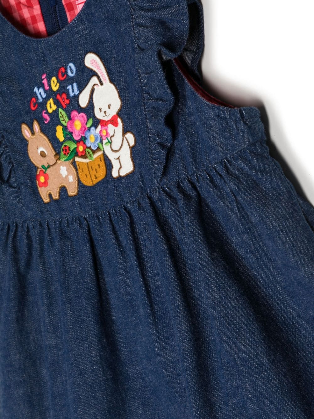 Shop Miki House Embroidered-motif Denim Pinafore Dress In Blue