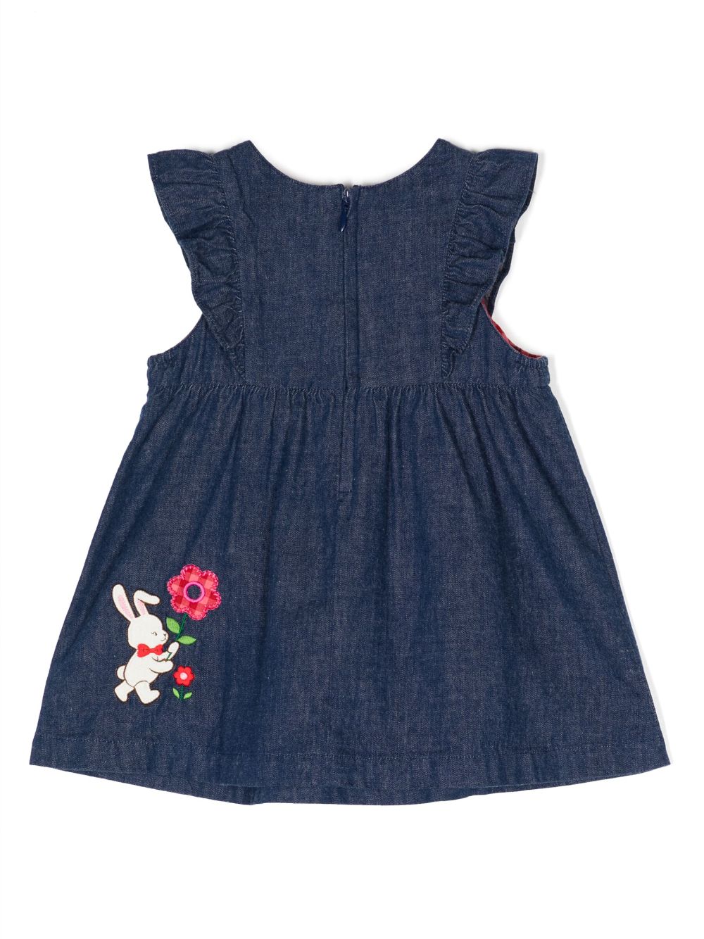 Shop Miki House Embroidered-motif Denim Pinafore Dress In Blue