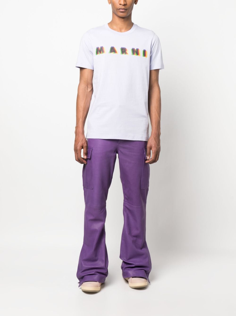 Shop Marni Logo-print Cotton T-shirt In Purple