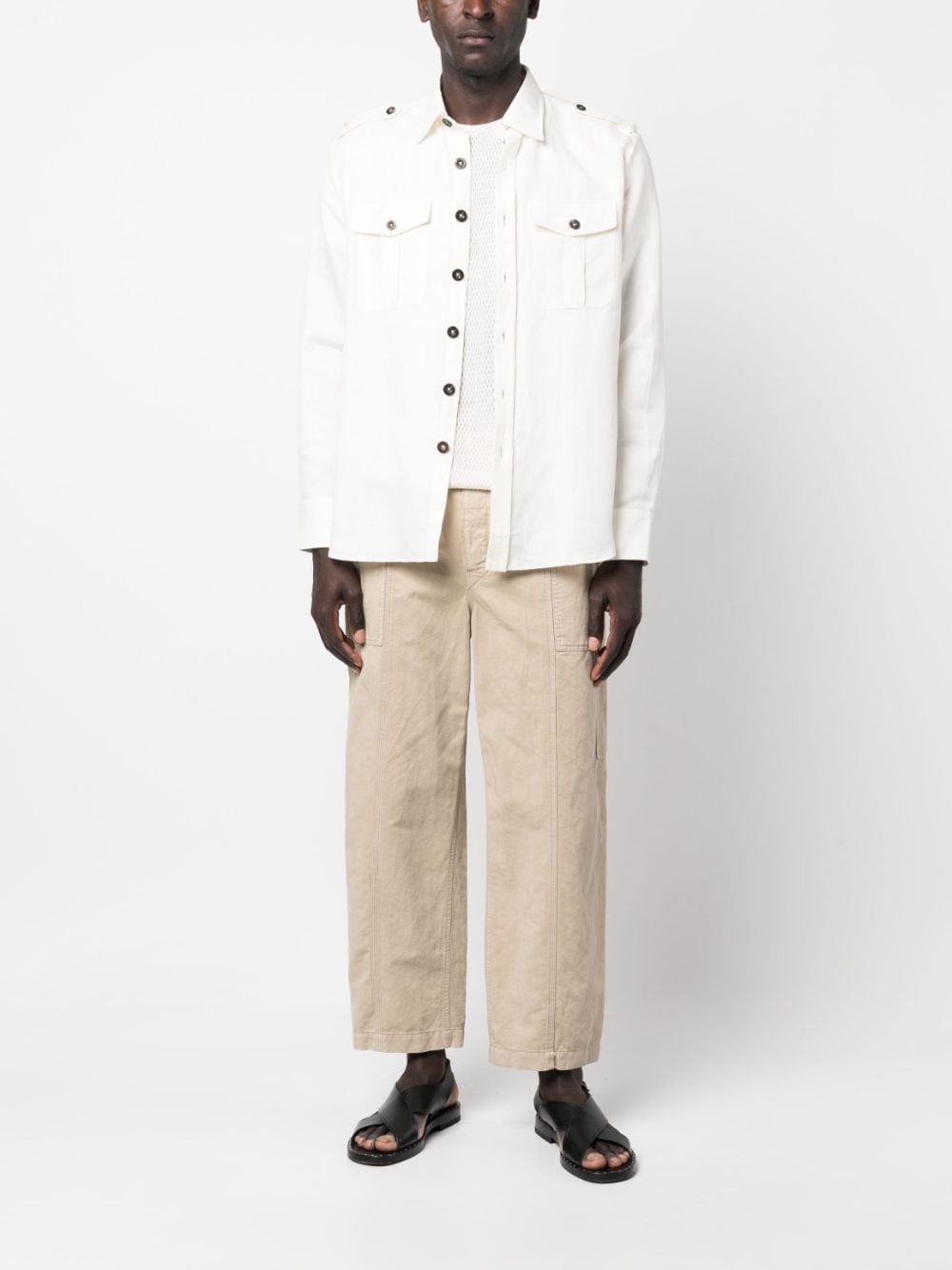 Shop Pt Torino Long-sleeve Epaulettes Shirt In White