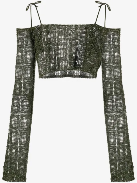 GCDS off-shoulder macramé crop top
