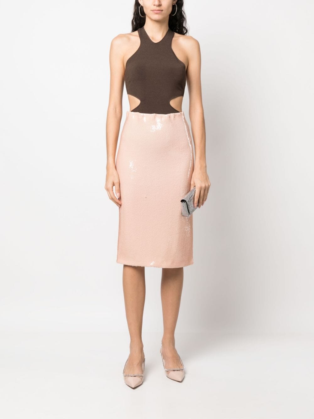 Shop N°21 Sequin-design Midi Skirt In Neutrals