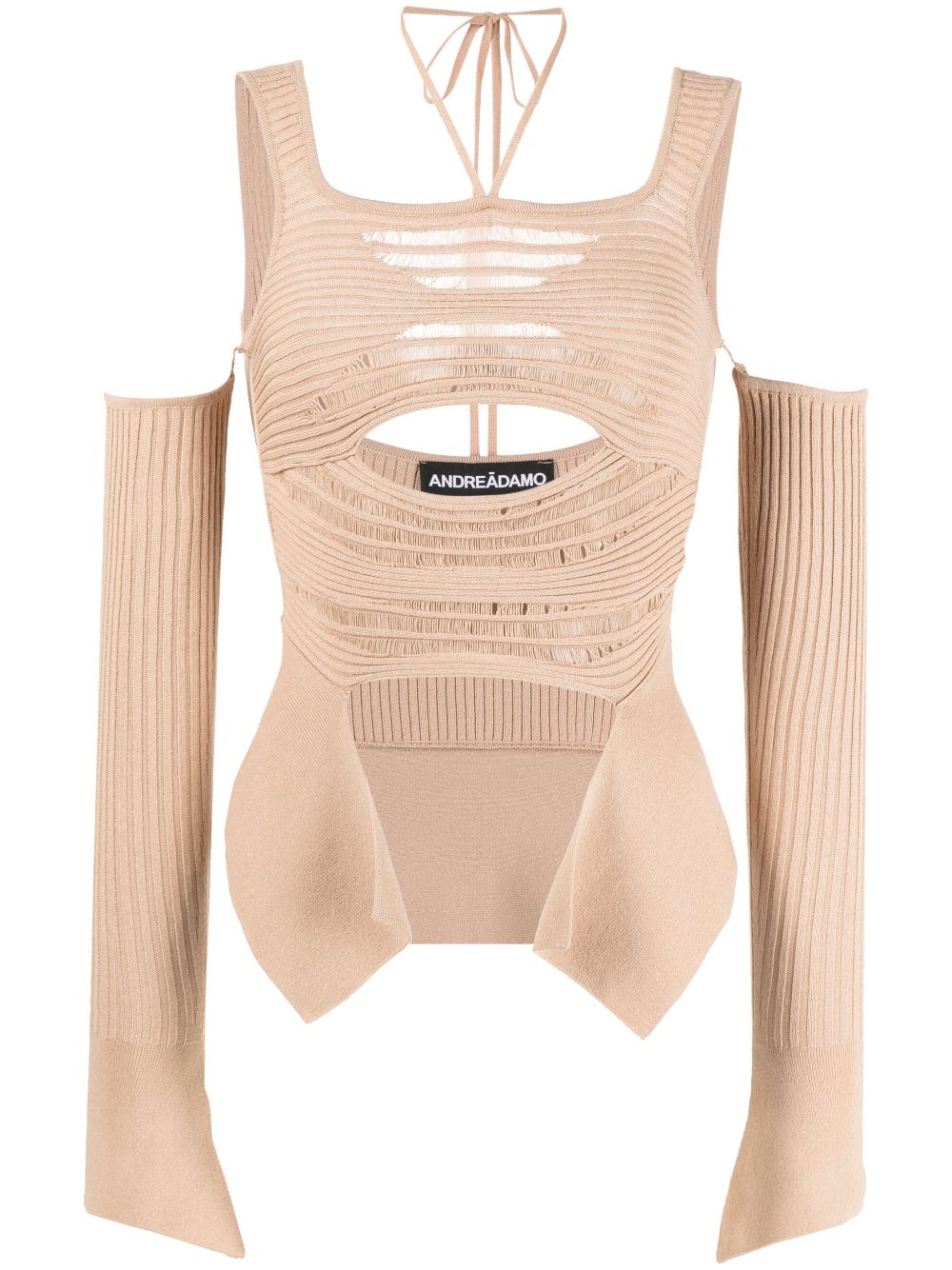 ANDREĀDAMO cut-out square-neck knitted top