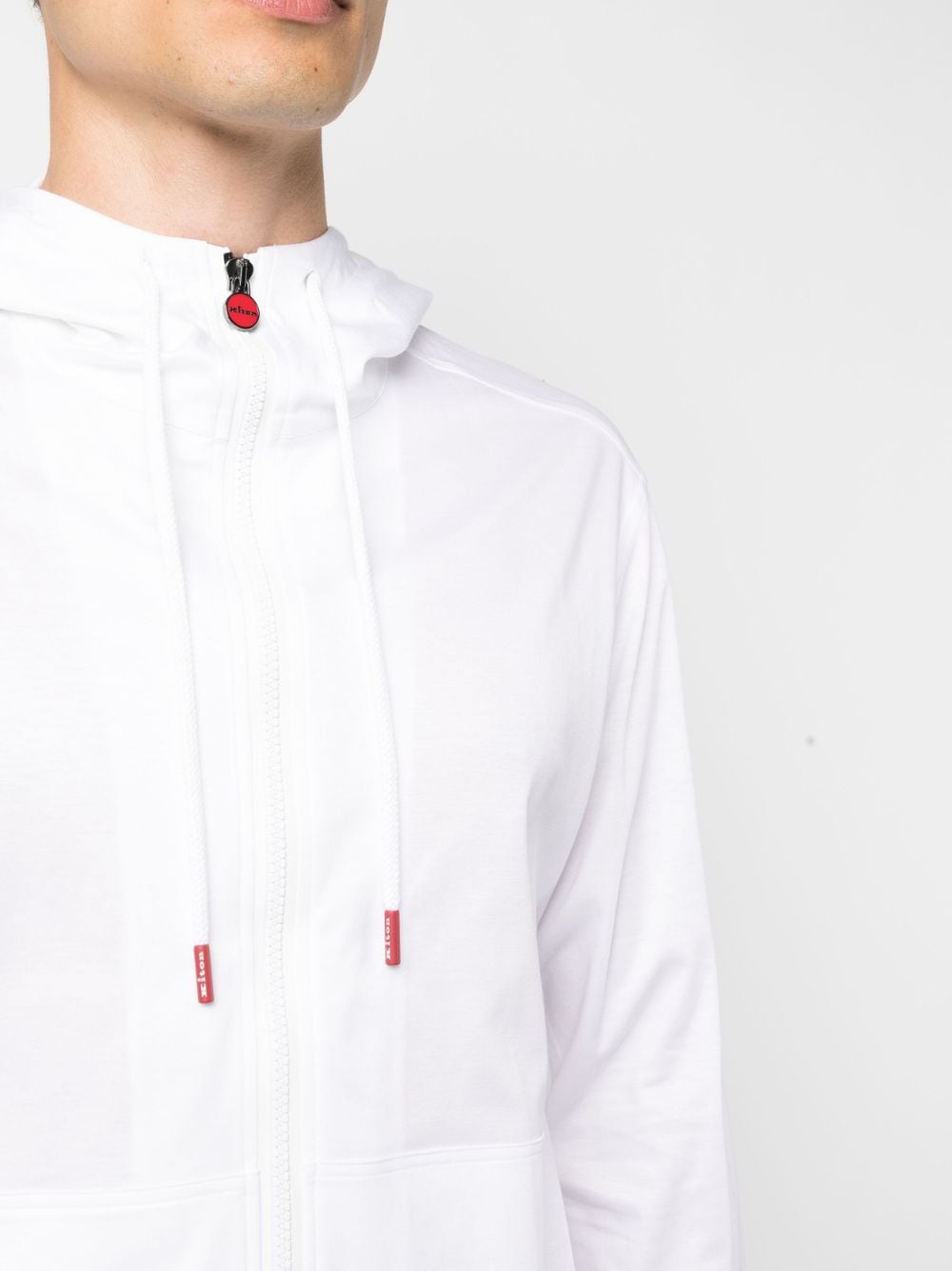 Shop Kiton Zip-up Cotton Drawstring Hoodie In Weiss