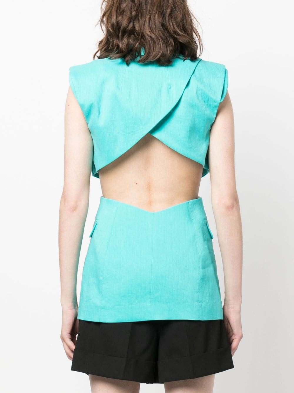 Shop Patrizia Pepe Cut-out Single-breasted Vest In Blue