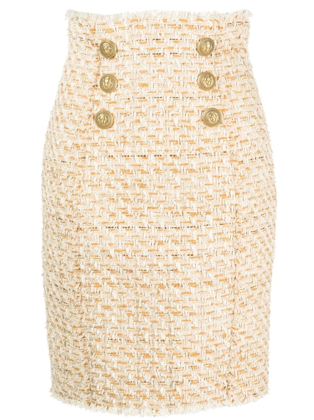 Shop Balmain Button-embellished Tweed Skirt In Neutrals