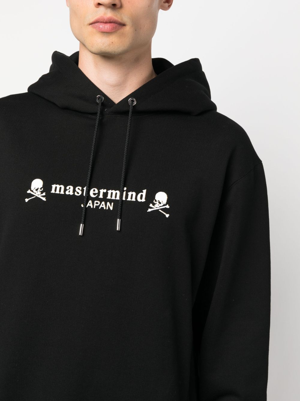 Shop Mastermind Japan Logo-print Cotton Drawstring Hoodie In Black