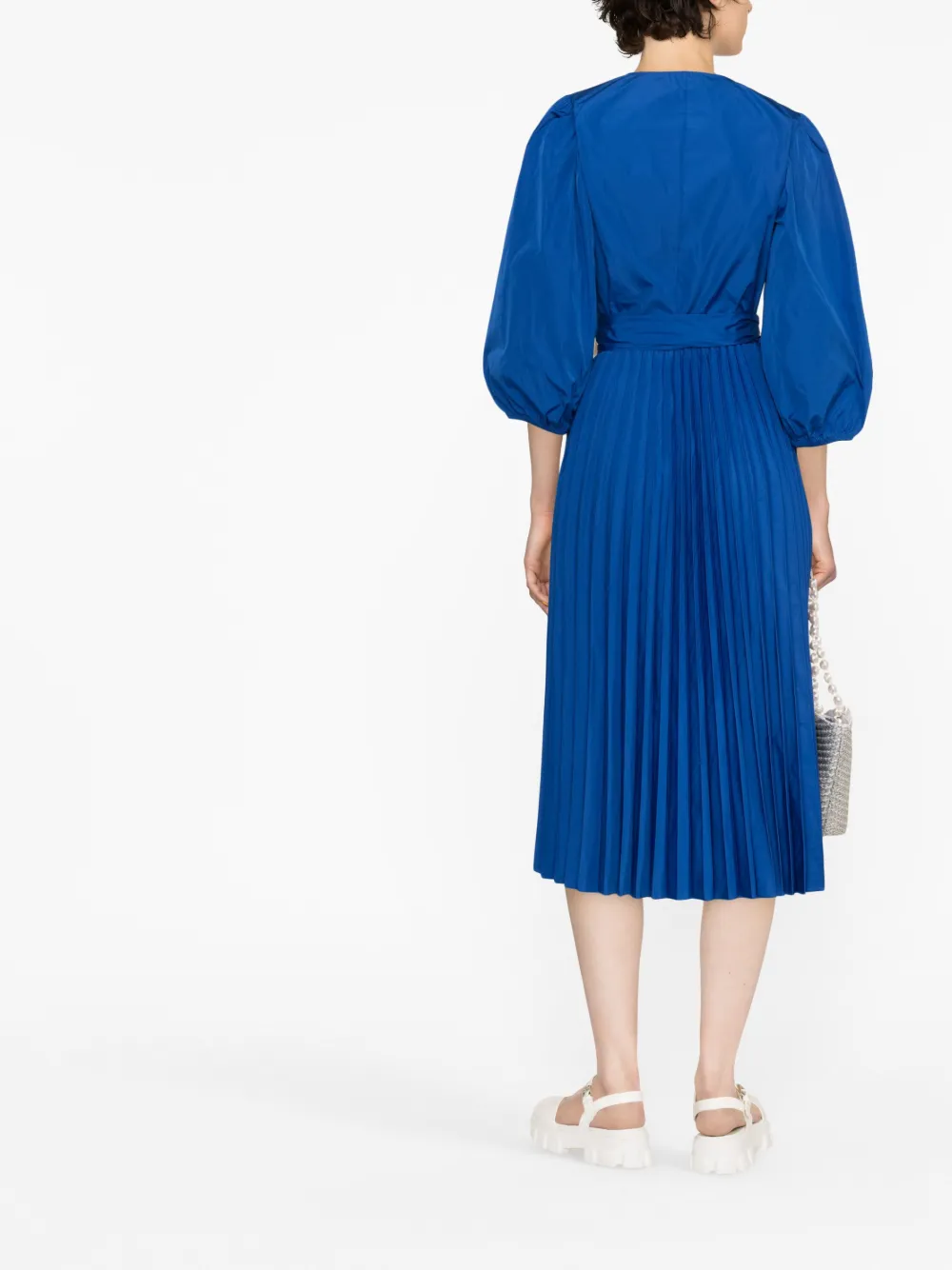 Shop Red Valentino Pleated Wrap Dress In Blue