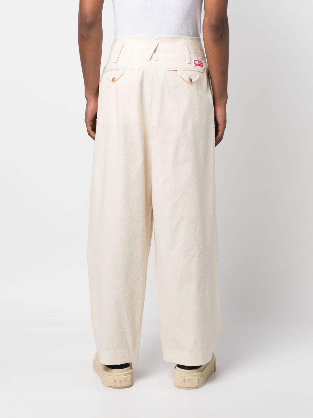 Shop Kenzo Pleated Loose-fit Trousers In Neutrals