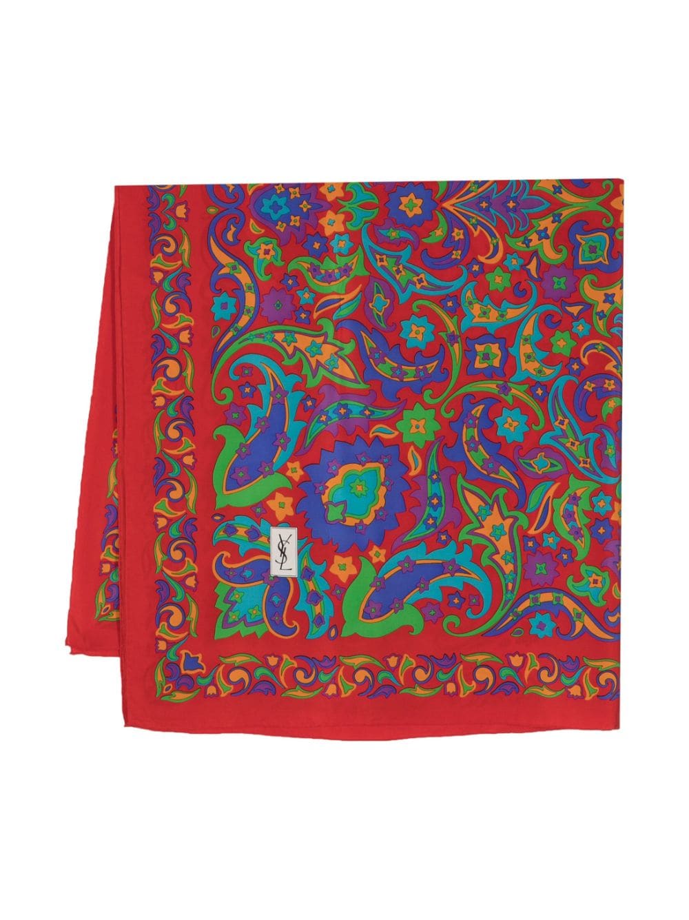 Pre-owned Saint Laurent 1990s Floral Paisley-print Silk Scarf In Red