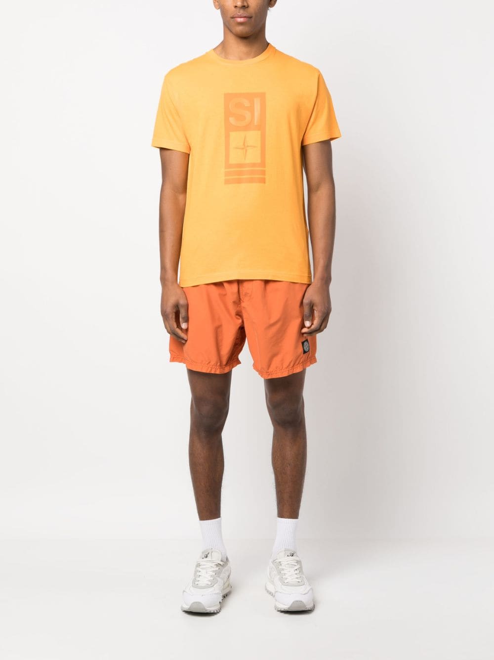 Stone Island Shorts met logopatch - Oranje