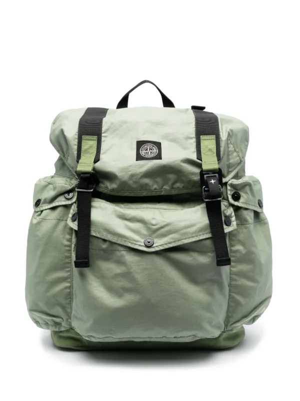 Greenish grey multi-pocket backpack