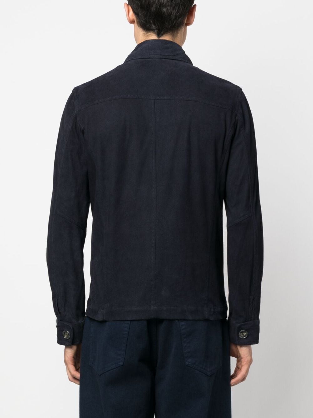 Shop Barba Buttoned Leather Shirt Jacket In Blue
