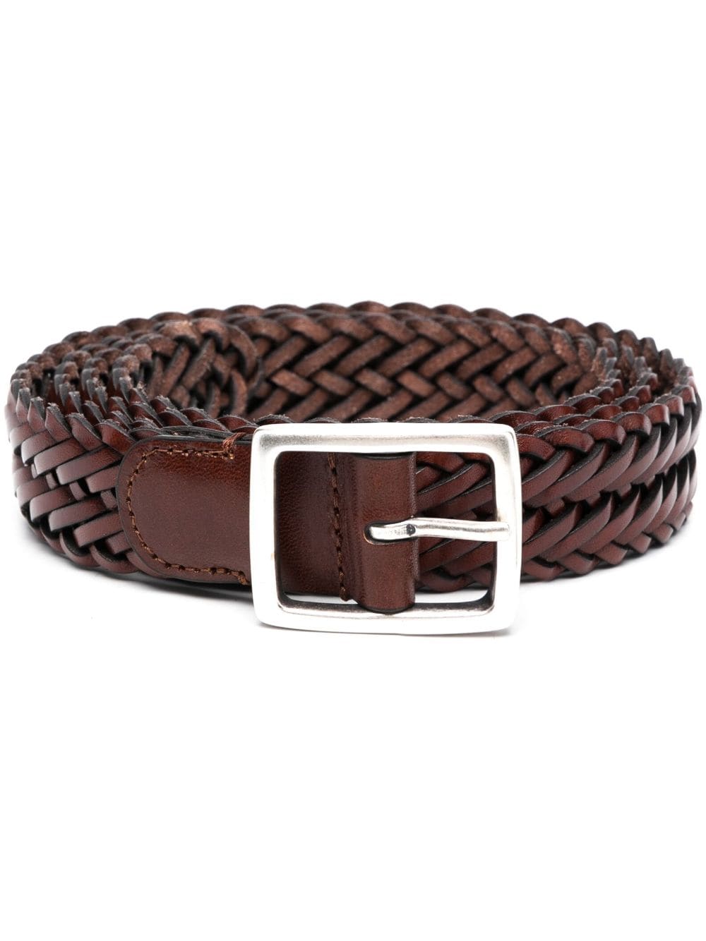 Dell'oglio Woven Leather Belt In Brown