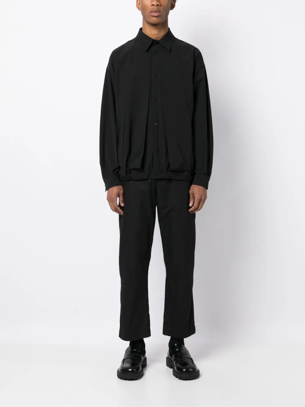 Shop Songzio Folded-detail Long-sleeve Shirt In Black