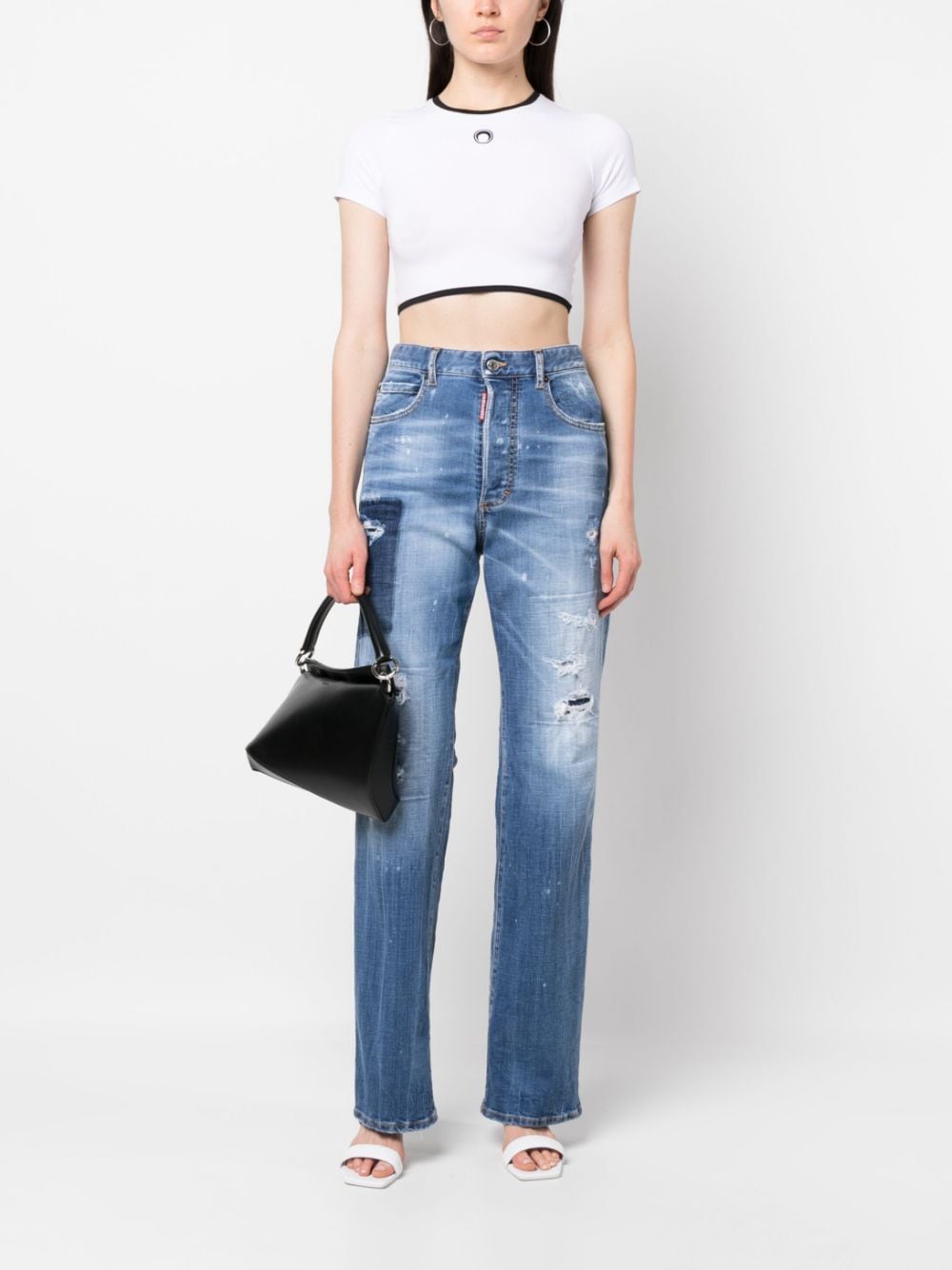 Shop Dsquared2 High-waisted Logo-patch Jeans In Blue