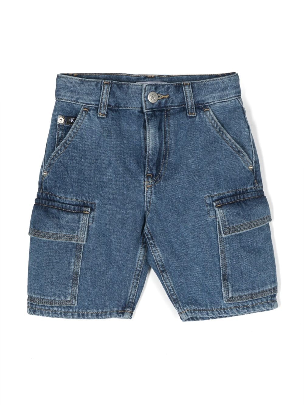 CALVIN KLEIN LOGO-PATCH DENIM CARGO SHORTS