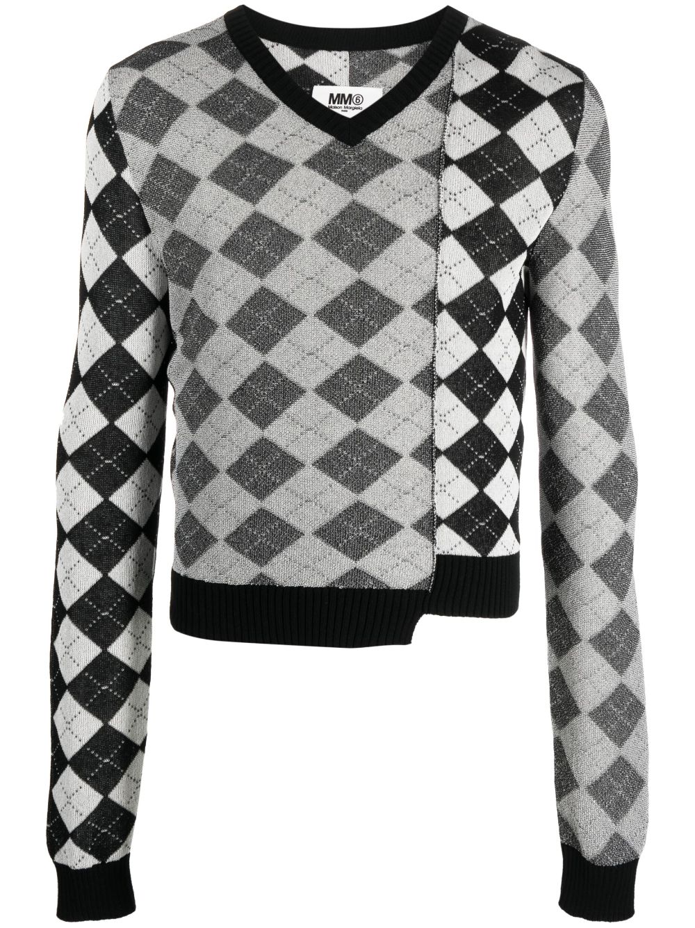 Shop Mm6 Maison Margiela Asymmetric Knitted Sweater In Grau