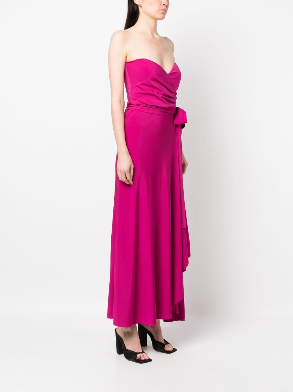 Shop Federica Tosi Flared Bow-fastening Strapless Dress In Rosa